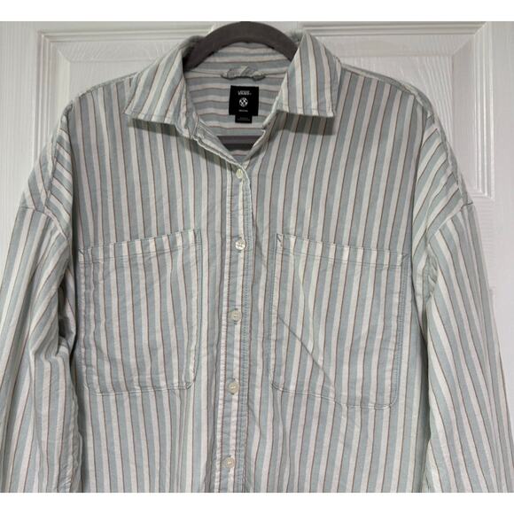 Vans Women's Cotton Striped Button Down Long Sleeve Shirt Size Medium - Picture 2 of 13